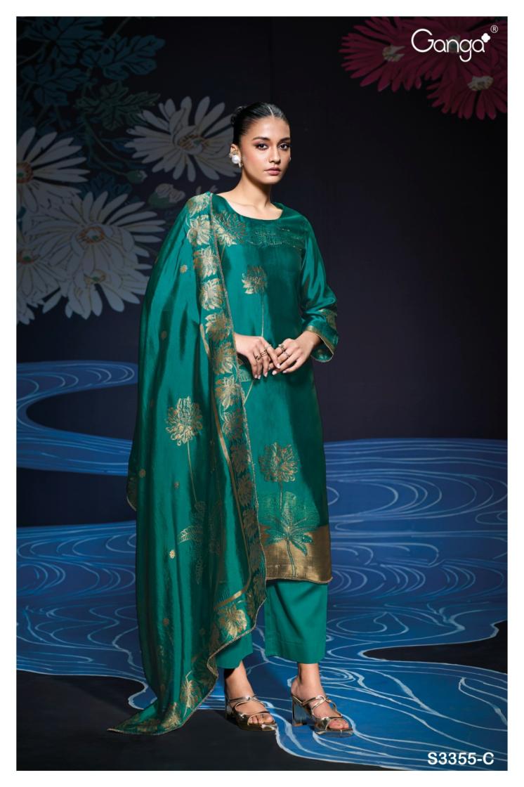 BUY GANGA UNSTITCHED SUITS ONLINE SHOPPING GANGA NADA S3355 FULL SET