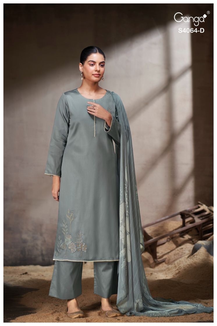 BUY GANGA SUITS WITH PRICE GANGA NEVAEI S4064 FABRIC DETAIL