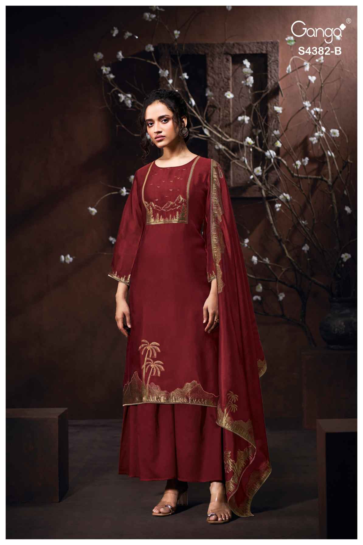 BUY GANGA SUITS ONLINE SALE GANGA NUVIKA S4382 MAROON COLOUR