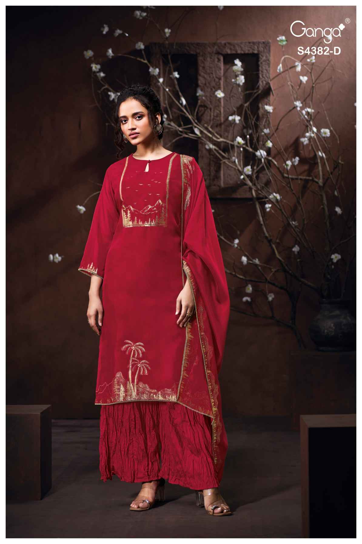 BUY GANGA SUITS ONLINE SALE GANGA NUVIKA S4382 RED COLOUR