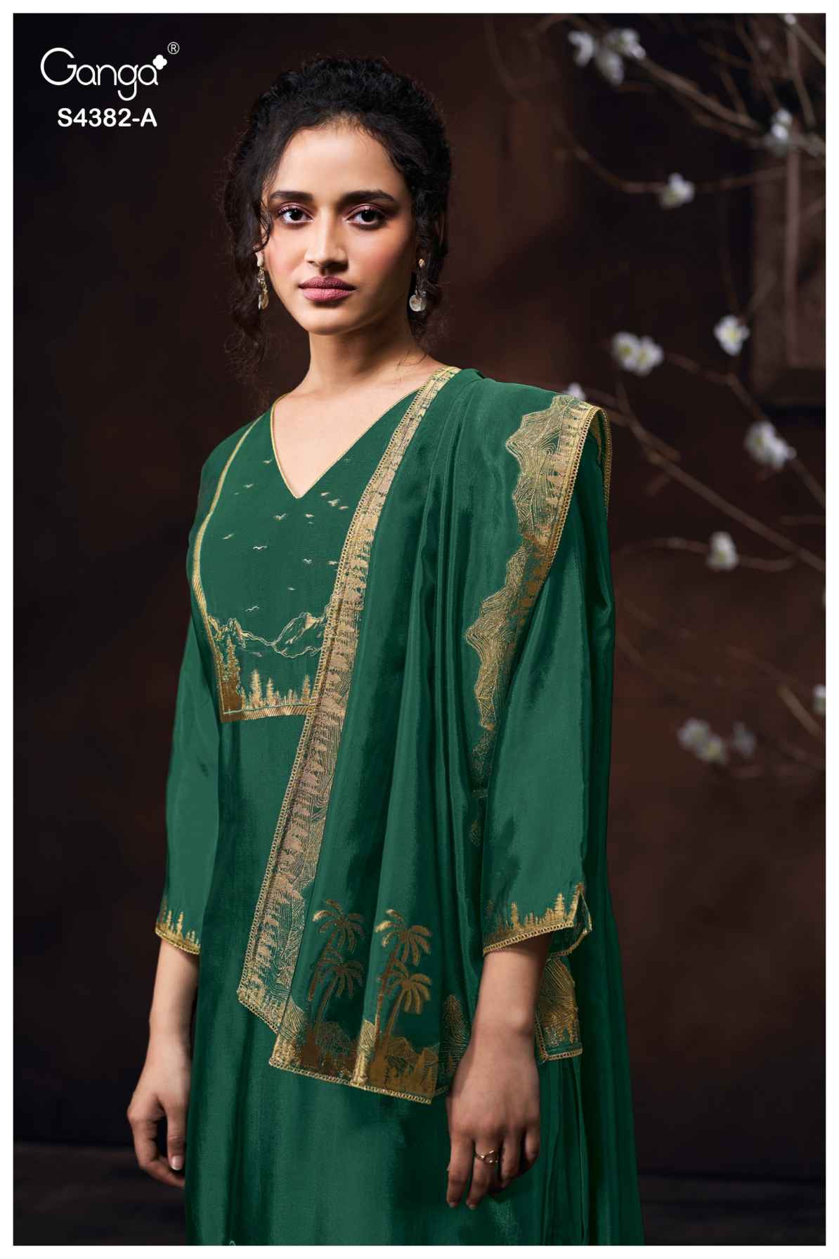 BUY GANGA SUITS ONLINE SALE GANGA NUVIKA S4382 FABRIC DETAIL
