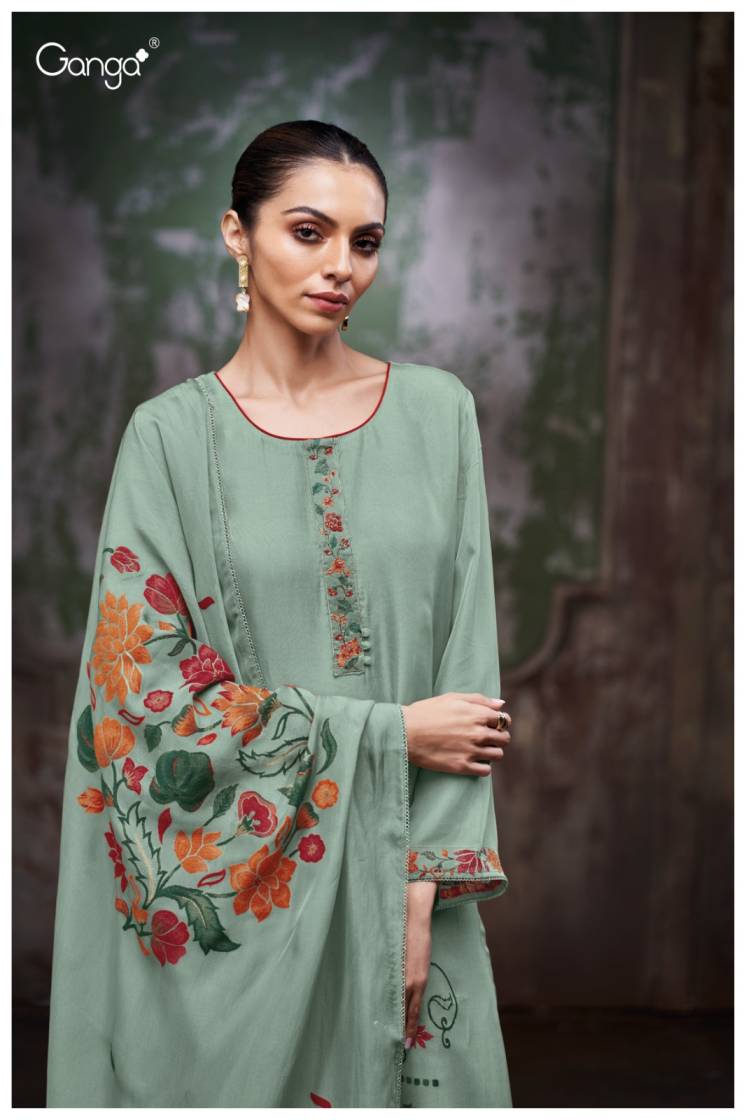 BUY GANGA UNSTITCHED SUITS ONLINE GANGA PRESHE S3850 TOP DESIGN