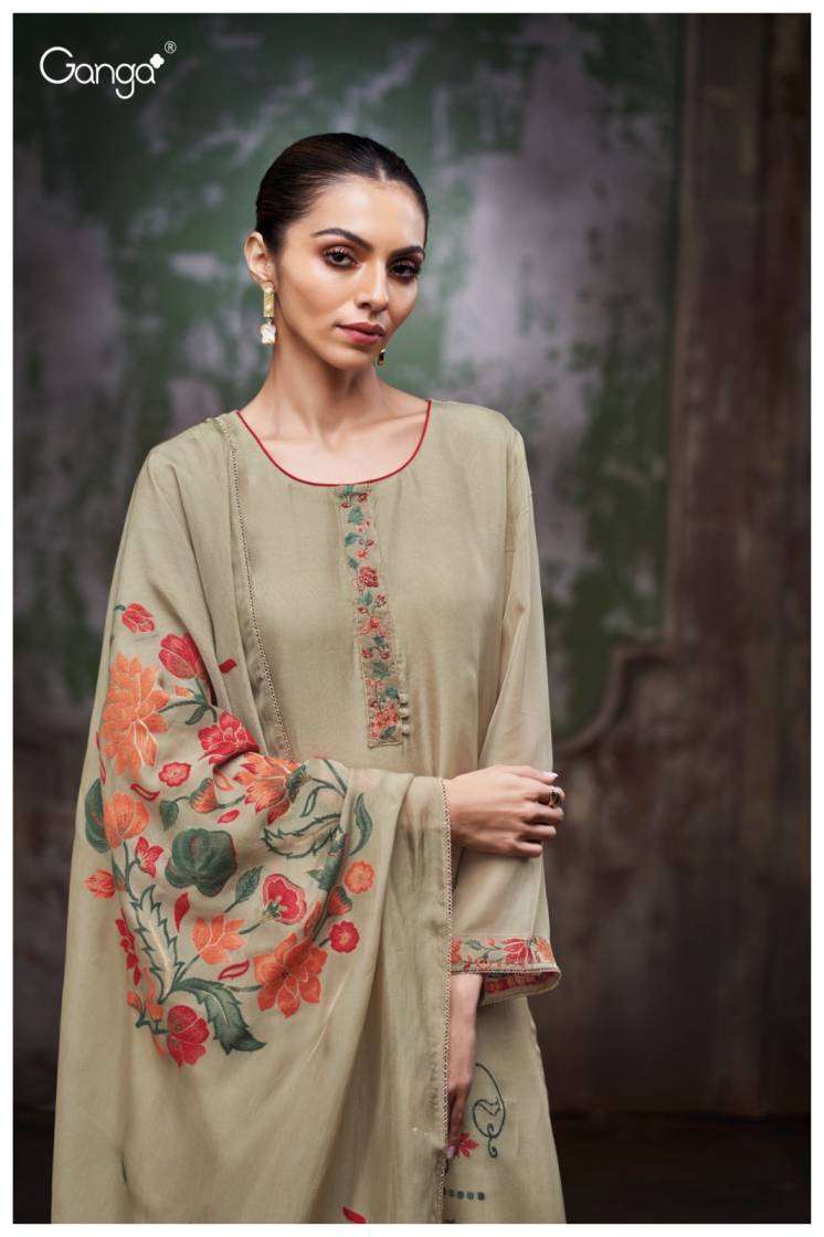 BUY GANGA UNSTITCHED SUITS ONLINE GANGA PRESHE S3850 FABRIC DETAIL