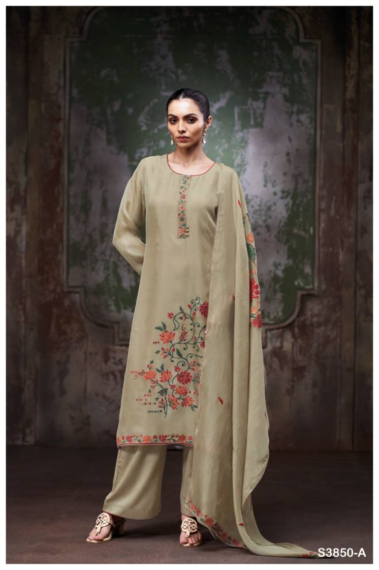 BUY GANGA UNSTITCHED SUITS ONLINE GANGA PRESHE S3850 FRONT VIEW