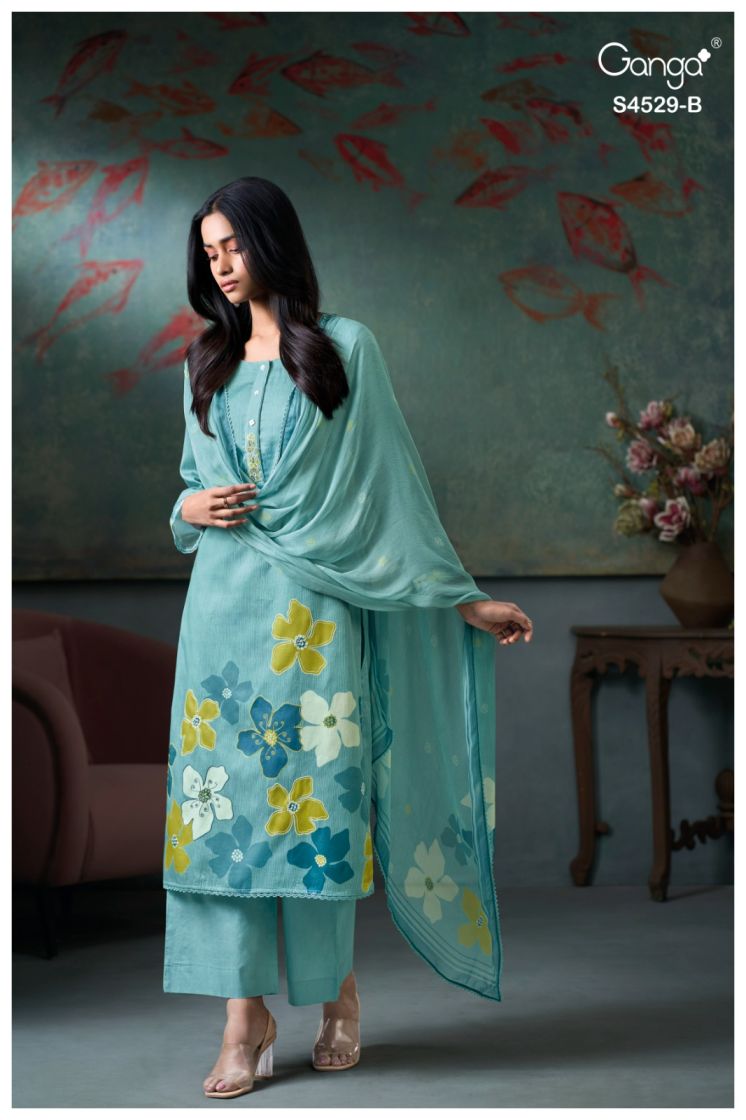 BUY GANGA SUITS SINGLE PIECE GANGA PRIARAE S4529 FABRIC DETAIL
