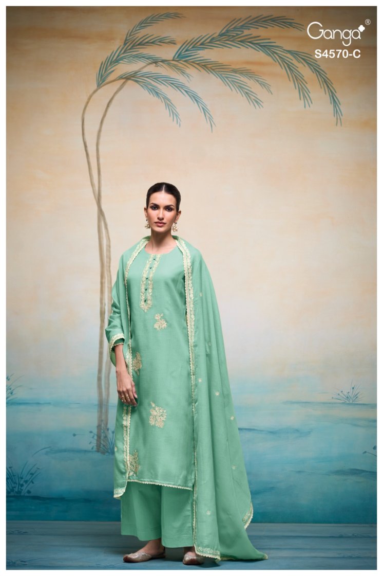 BUY GANGA SUITS ONLINE GANGA PRYSHA S4570 FABRIC DETAIL