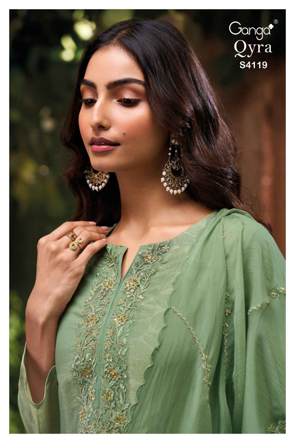 BUY GANGA SUITS ONLINE SHOPPING GANGA QYRA S4119 FABRIC DETAIL
