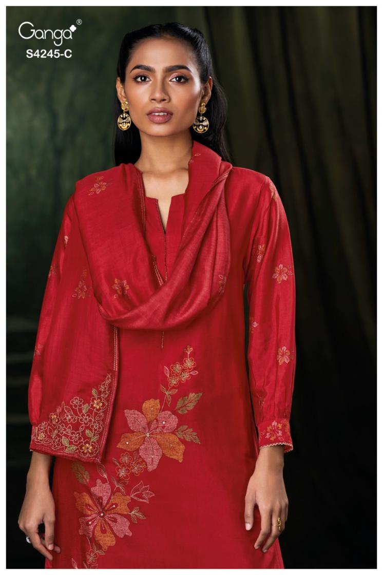 BUY GANGA SUITS ONLINE GANGA XYLAH S4245 FABRIC DETAIL