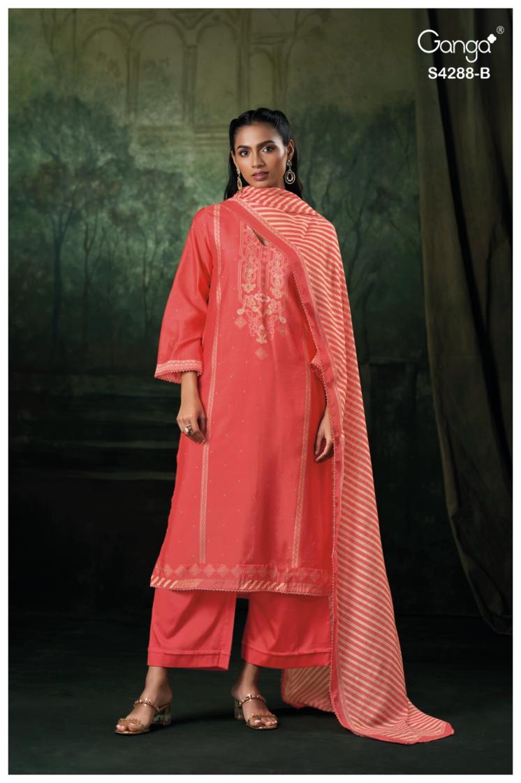BUY GANGA SUITS WITH PRICE GANGA ZAMIRA S4288 FABRIC DETAIL
