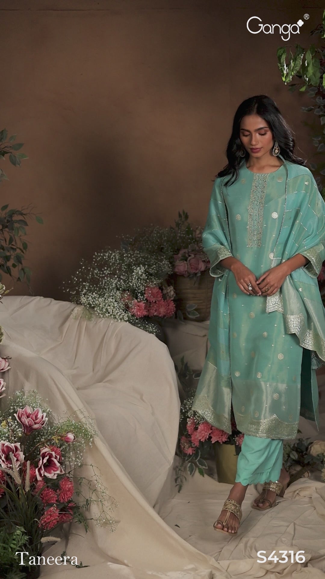BUY GANGA SUITS ONLINE SALE GANGA TANEERA S4316 FABRIC DETAIL VIDEO