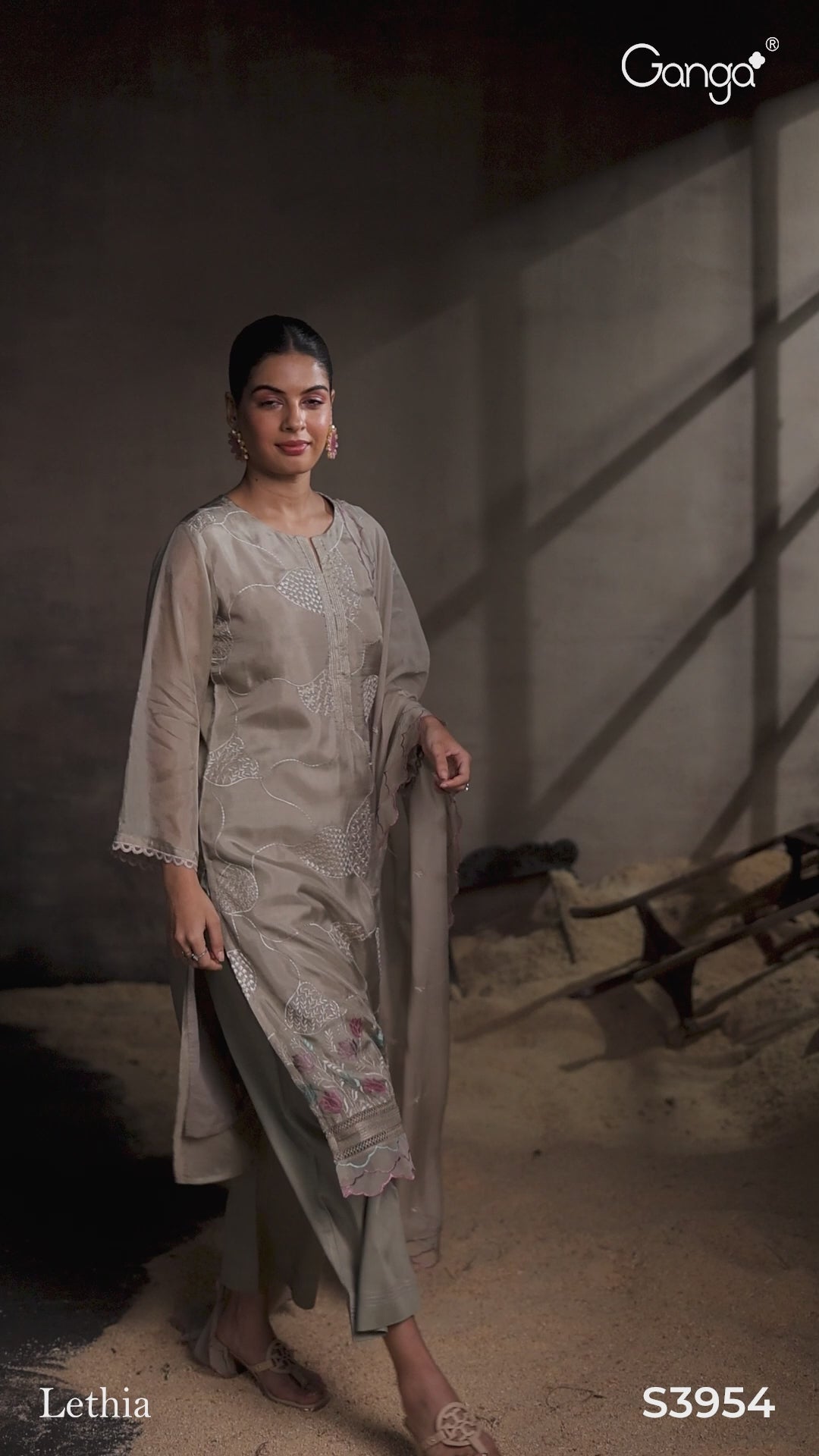 BUY GANGA SUITS WITH PRICE GANGA LETHIA S3954 FABRIC DETAIL VIDEO