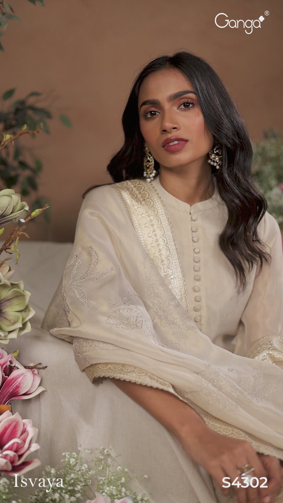 BUY GANGA SUITS SINGLE PIECE GANGA ISVAYA S4302 FABRIC DETAIL VIDEO